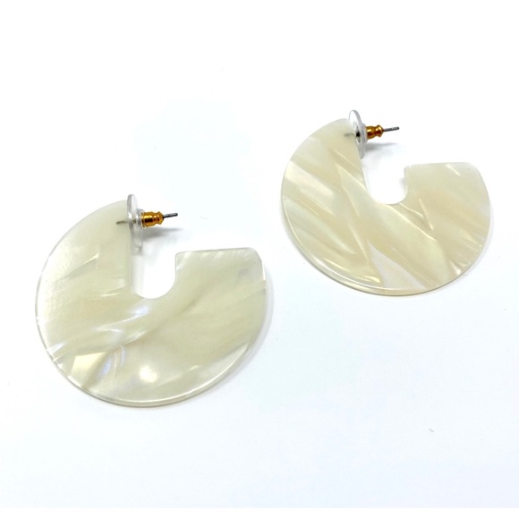 Free People Jewelry - New Free People Resin Disc Hoop Earrings White